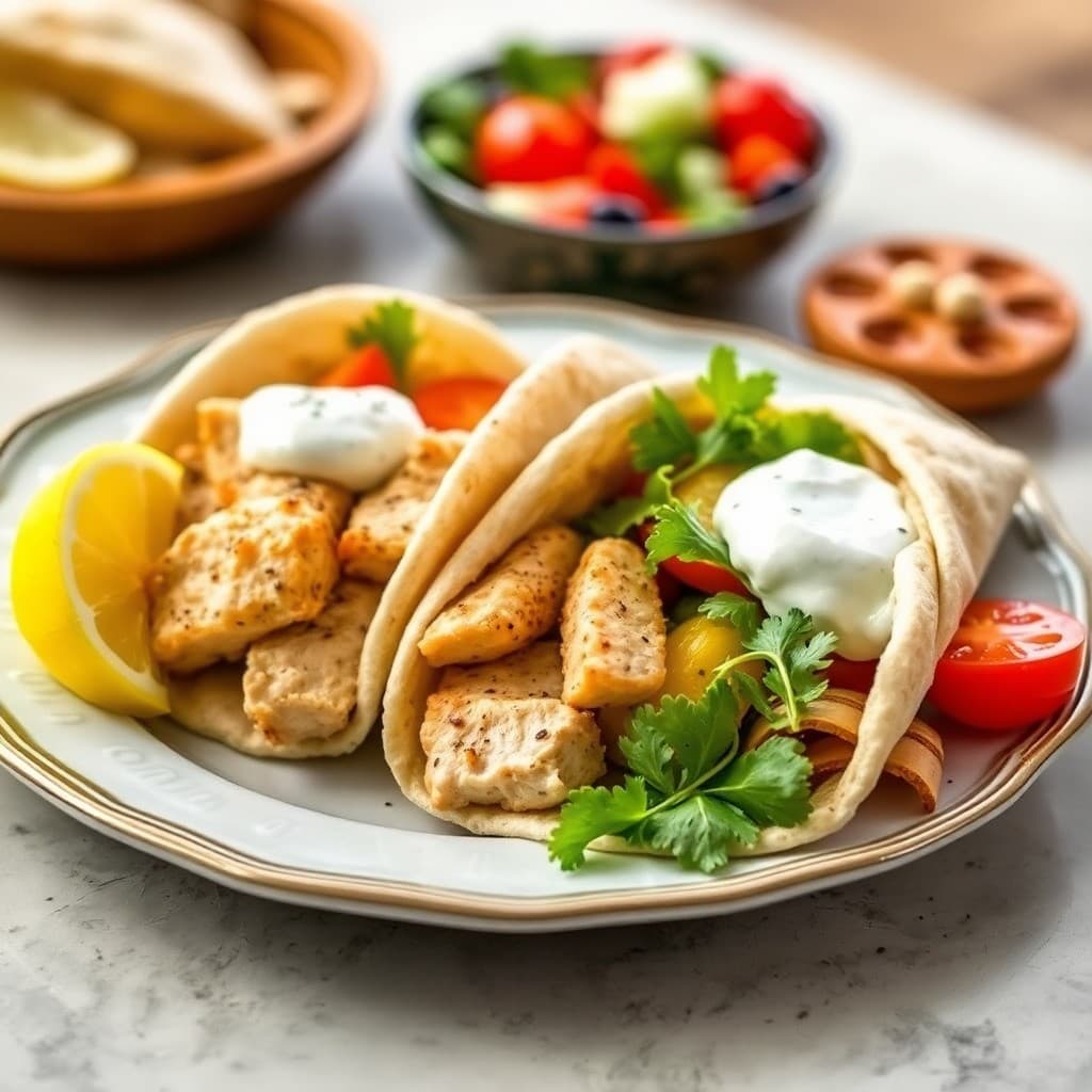 Lemon Herb Chicken Pitas with Mediterranean Salad
