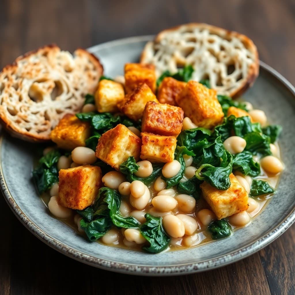 Portuguese-Inspired White Bean & Kale Stew with Crispy Tempeh