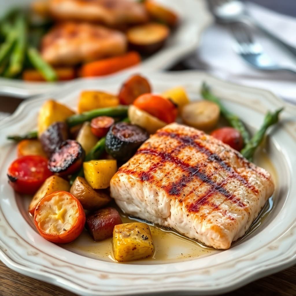 Paleo Grilled Salmon with Roasted Winter Veggies