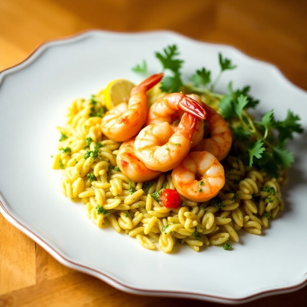 Zesty Lemon-Garlic Shrimp Scampi with Pesto Orzo