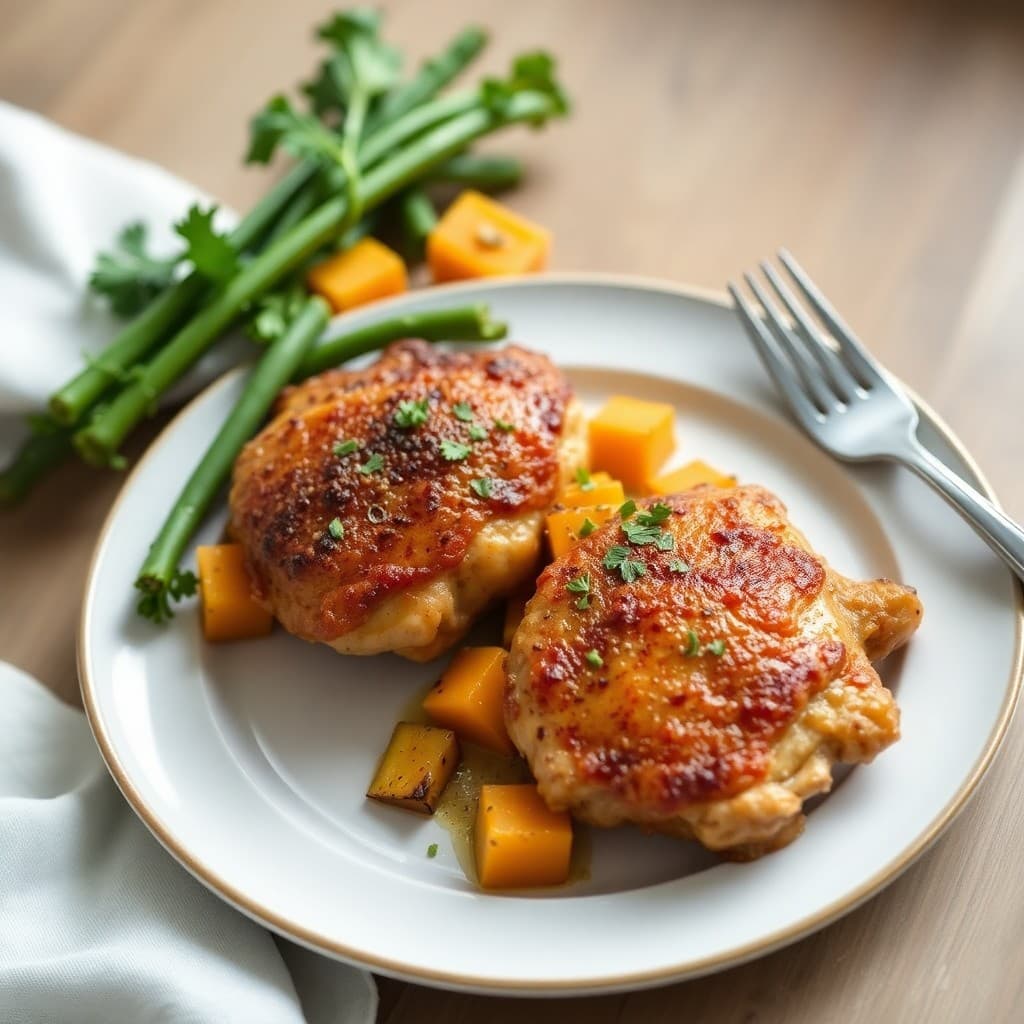 Roasted Butternut Squash and Chicken Thighs