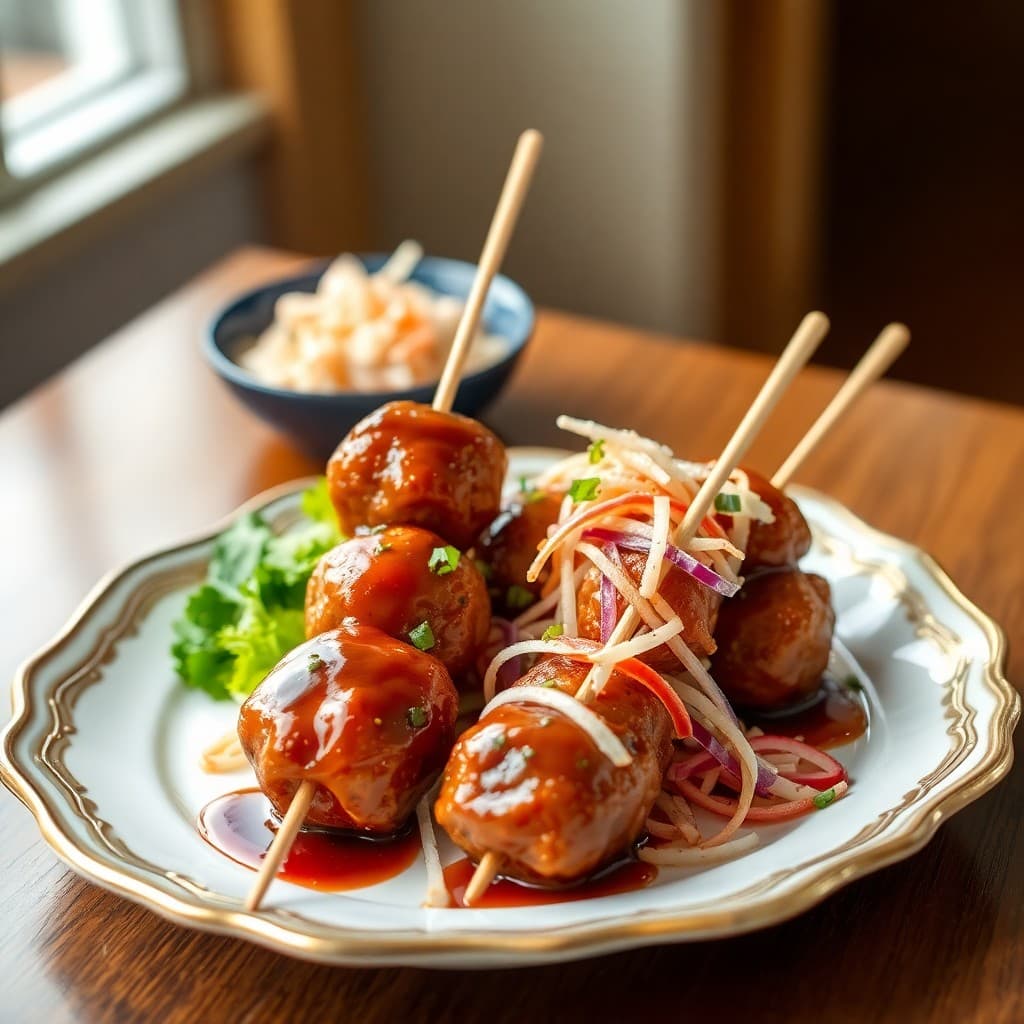 Teriyaki Pork Meatball Skewers
