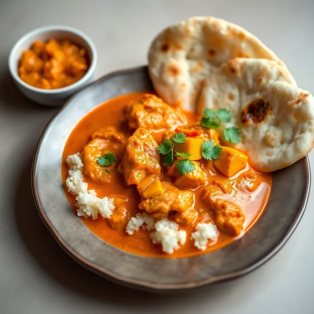Vibrant Indian Butter Chicken with Garlic Naan