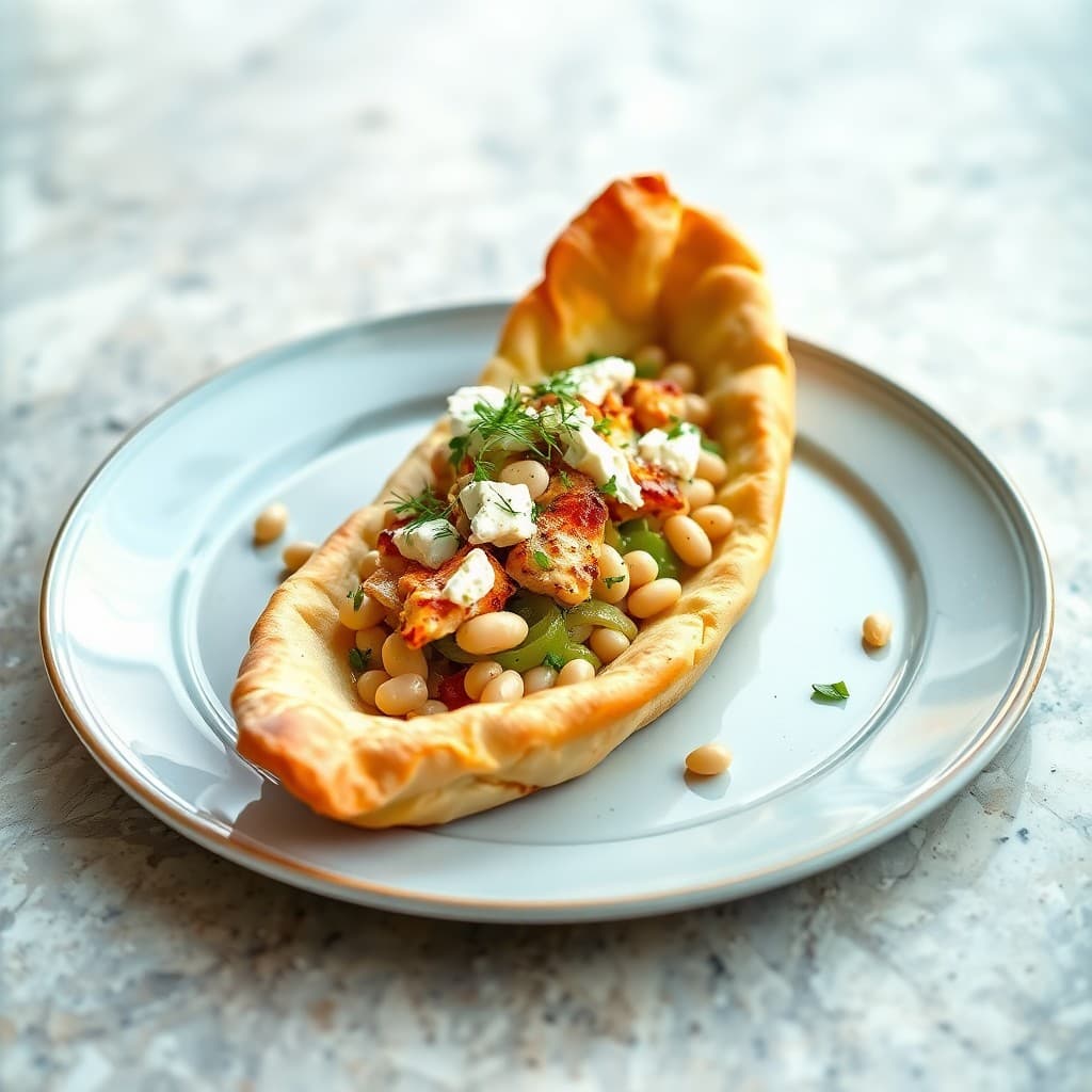 Turkish Roasted Chicken Pide with Charred Leek & White Bean Filling