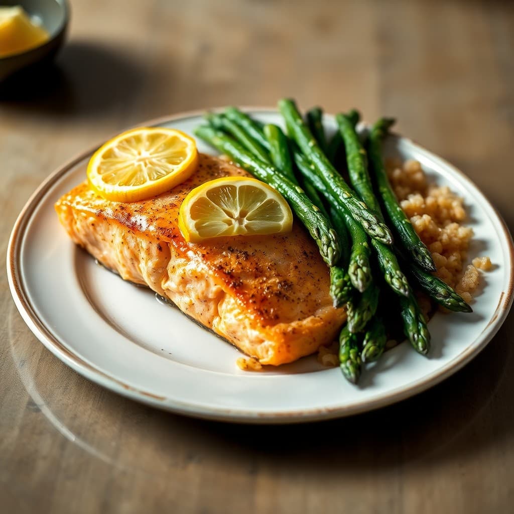 Lemon Garlic Baked Salmon with Roasted Asparagus and Quinoa