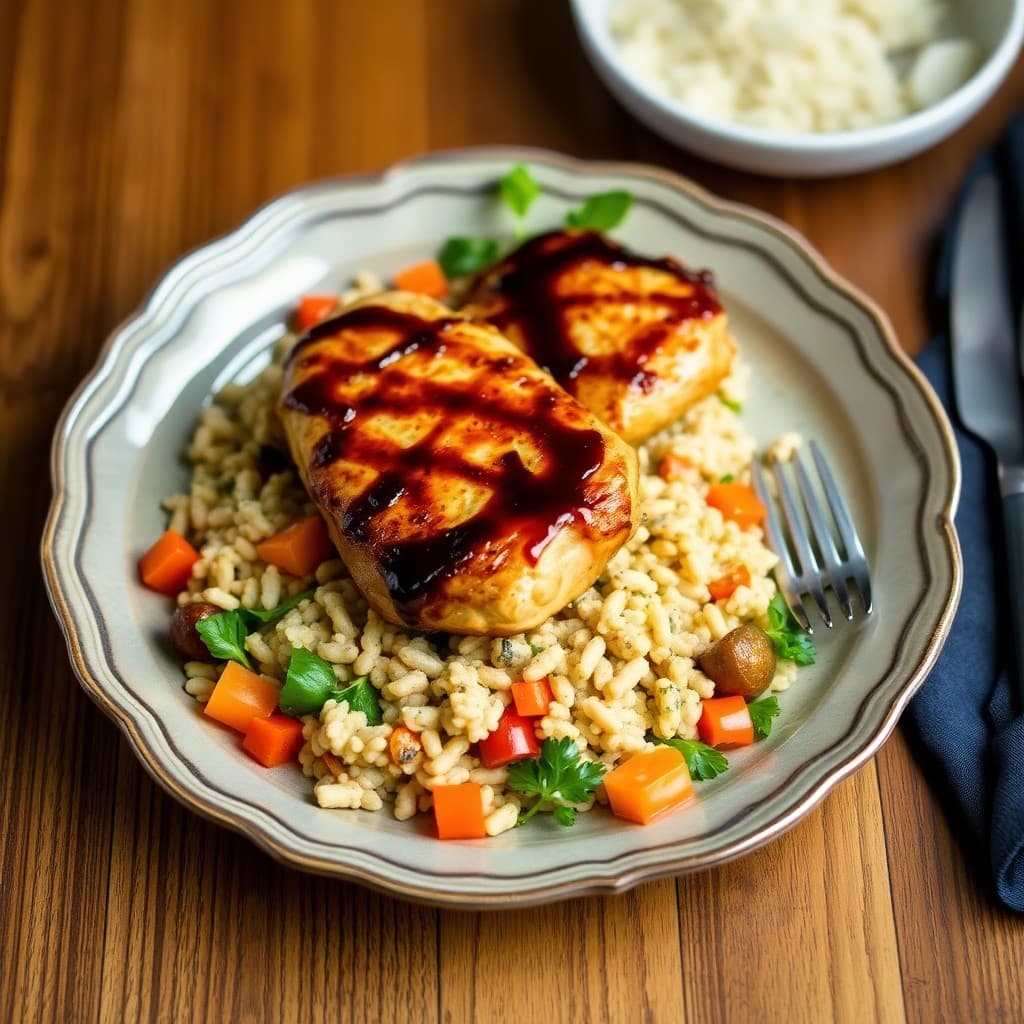 Balsamic Glazed Chicken Paillards with Roasted Vegetable Couscous